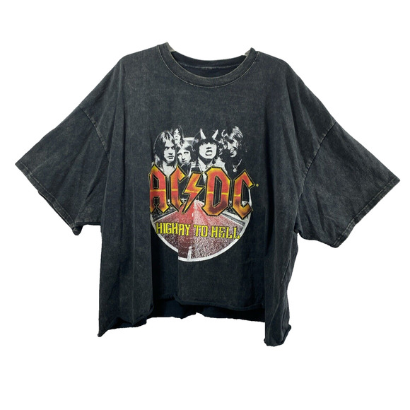 acdc Other - ACDC Band T Shirt XL Highway to Hell Faded Black Cropped Raw Hem Grunge